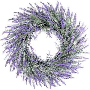 HUZIYAHAN Spring Summer Lavender Door Wreath 21Inch Front Door Wreath All Seasons Wreaths Purple Artificial Lavender Wreaths for Outdoor Outside Indoor Window Home Rustic Farmhouse Decorations