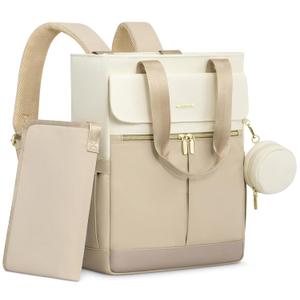 LOVEVOOK Diaper Backpack, Diaper Bag Tote with Insulated Pockets, Baby Bag for Girl Boy with Changing Pad, Large Baby Diaper Bag with Pacifier Case, Anti-Theft Travel Backpack for Women (15.6-Inch, Nude Pink and White)