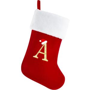Personalized Christmas Stockings with Initials, 20 Inches Large Red Monogram Velvet Christmas Stocking with Super Soft Plush Cuff for Family Holiday Party Gifts, Xmas Tree and Fireplace Decor(A)