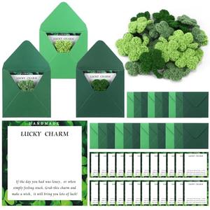 Clabby 24 Sets St Patrick's Day Gifts for Women Crochet Shamrock Charm St Patrick's Day Pocket Hug with Blessing Cards and 4 Leaf Clover Crochet Accessories for Coworkers Women Irish Gifts
