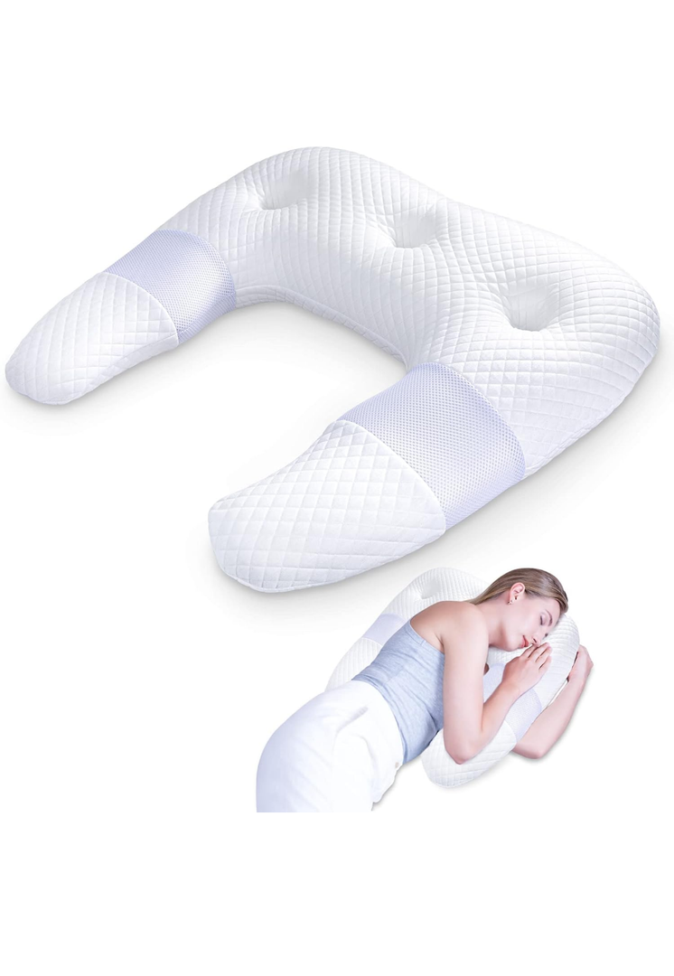 SAHEYER Side Sleeper Pillows for Adults, U Shaped Body Pillow for Pain Relief, Orthopedic Memory Foam Shoulder Pillow for Side,Stomach, Back, Arm with Removable Washable Cover (Upgraded Version),White
