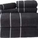 Lavish Home 6 Piece Bathroom Towels Set - 525GSM 100% Cotton Bathroom Essentials - 2 Bath Sheets, 2 Hand Towels, and 2 Wash Cloths for Bath, Shower, Gym, Spa, and Dorm Room (Black)