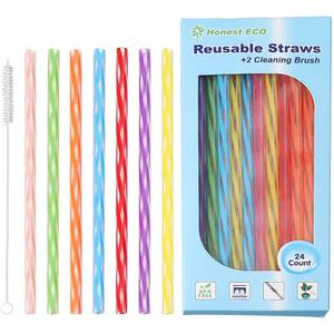Reusable Stirrer Straws with Cleaner Brush Short Assorted color Plastic Pipes fit for Milk & Juice & Coffee & Smoothies & Cocktail & Kids Straws Kit (24Count-7.5in)