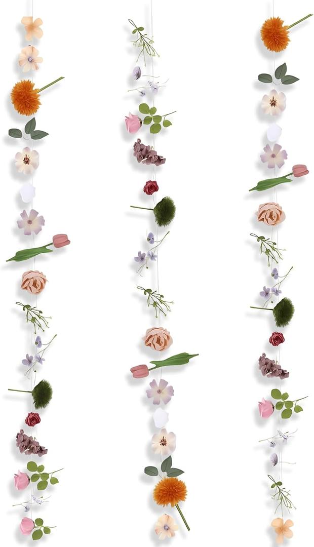 3 Pcs Artificial Flowers Hanging Decorations, 29.5ft Wildflower Daisy Garland Backdrop Ceiling Decoration for Wedding Spring Party Birthday Home Garden(Orange Purple)