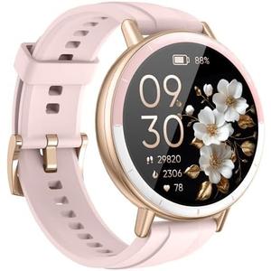 KEEPONFIT Smart Watch for Women, with Ai Voice Built in/IP68 Waterproof/Heart Rate/SpO2 Monitor/100 Sports Model Fitness Watch for Android and iPhone, White And Pink