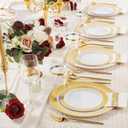I00000 102 Pcs Gold Plastic Plates, Disposable Party Plates Include 51 Gold Dinner Plate 10.25 and 51 Disposable Dessert Plate 7.5 Perfect for Party & Wedding