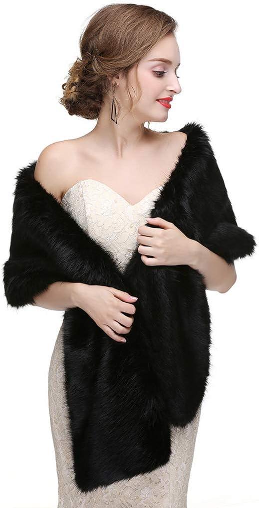 CanB Women's 1920 Faux Fur Stole Bridal Winter Fur Wraps and Shawls Wedding Faux Mink Shrug for Bridesmaids