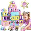 TOKBLOK Magnetic Tiles Toys for 3 4 5 6+ Year Old Girls Boys 100Pcs Macaron Magnet Building Blocks Set for Toddler STEM Educational Toys for Kids Birthday Gifts (Castle & Car Set)