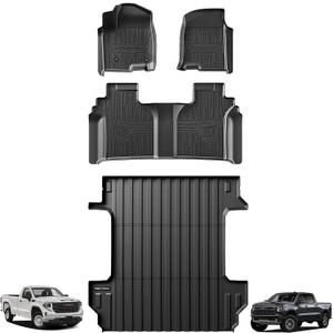 TripleAliners Truck Mat Compatible with 2019-2026 Chevy Silverado/GMC Sierra 1500 5.8FT Crew Cab Accessories, Truck Bed Mat Heavy Duty Custom Fit All Weather Protection TPE Pickup Liner, w/Floor Mats