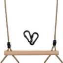 Wooden Trapeze Swing Bar with Gym Rings for Children's Swing Set Indoor Outdoor Garden,Yard,Playground (Black)