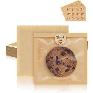 FireKylin 100 Pack Cookie Bags with Heat Sealing, 5.7 x 6.5 Inch Bakery Bags with Window, Grease Resistant Cookie Packing for Treats, Baked Goods, Bagel, Cake Slice, Sandwich (5.7"x6.5"-100pcs)