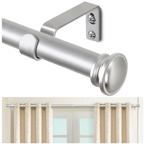 TONIAL Curtain Rod 32 to 58 Inch(2.6-4.8ft), Telescoping Splicing 3/4 Drapery Rods for Windows 20 yo 54 Inches, Decorative Single Rod with Small Cap Finial, Silver