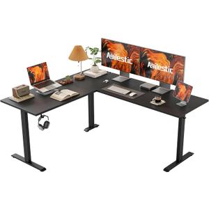 Agilestic L Shaped Standing Desk Adjustable Height, Electric Corner Standing Desk, 63 x 55 inch Sit Stand Computer Table with Splice Board, Gaming Table, Black