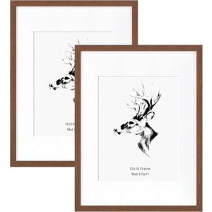 Yaetm 12x16 Picture Frame with Mat for 8.5x11 Set of 2, Walnut Brown, Solid Wood Photo Frames 12 x 16 for Photos, Posters & Art Prints, Lightweight, Wall Mounting (2 pack, Walnut)