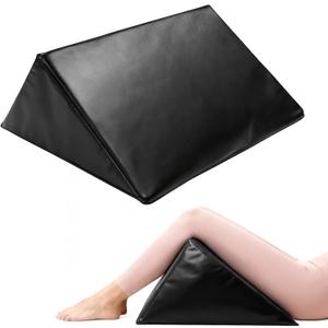 Massage Table Bolster Pillow for Leg Support, Durable 30D Foam with Easy-Clean PU Cover, Elevating Leg Wedge for Physical Therapy 20x18.5x15.3x11.4 Inch(Black)