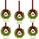 6Pcs Mini Christmas Wreath, 12 Inch Small Wreaths for Kitchen Cabinets, with Deep Red Bow Vintage Bells Pine and Cypress Leaves for Fireplace Window Farmhouse Indoor Home Decorations