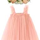 BGFKS Layered Tulle Tutu Dress for Toddler Girls,Baby Girl Rainbow Tutu Princess Skirt Set with Flower Headband. (9 Months, Peach)