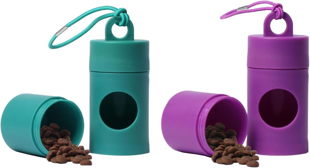 3 x Dog poop bag holder-2 in 1 Dog Waste Bag holder Comes with pet snack box for Leash Lightweight Pet Waste Bag DispenserEquipped with nylon rope and buckle (Excluding dog waste bag)(Green+Purple)