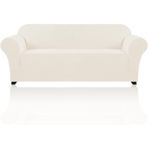 PrinceDeco Stretch Sofa Slipcover 1 Piece Sofa Cover for 3 Cushion Couch Furniture Protector/Cover Couch with Elastic Bottom Soft and Durable Sofa Cover Pet Protector (Sofa, Cream)