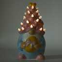 WDS WONDROUS Easter Decorations Lighted Gnome Figurine, Ceramic Battery Operated LED Easter Decor with Pink Hair Holding Egg, Spring Home Decor, Table Centerpiece, Indoor Gnome Decorations
