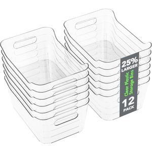 Tiawudi 12 Pack Plastic Storage Bins, Multi-Use Organizer Bins, Pantry Organizer, Clear Storage Containers for Home, Kitchen, Office, Cabinet, Shelf and Fridge Organization, 10.5" X 7.2" X 4.5"