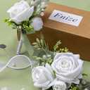 Fnize White Wrist Corsage and Boutonniere Set for Bride Groom Bridesmaids Groomsmen Wedding Homecoming Flowers Prom Suit Accessories, Rose Boutonniere and Corsage Wristlet Flower