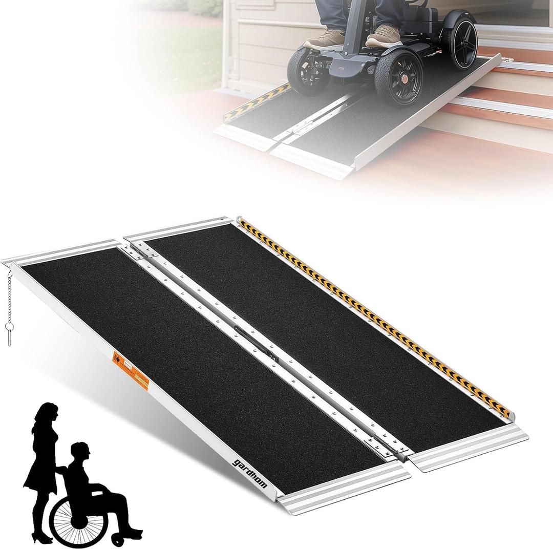 Wheelchair Ramp 4FT, gardhom 800 Lbs Aluminum Portable Folding Handicap Ramp Wheel Chair Ramp for Home Steps Threshold Doorways Stairs Curbs Scooter (4 Foot (Pack of 1))
