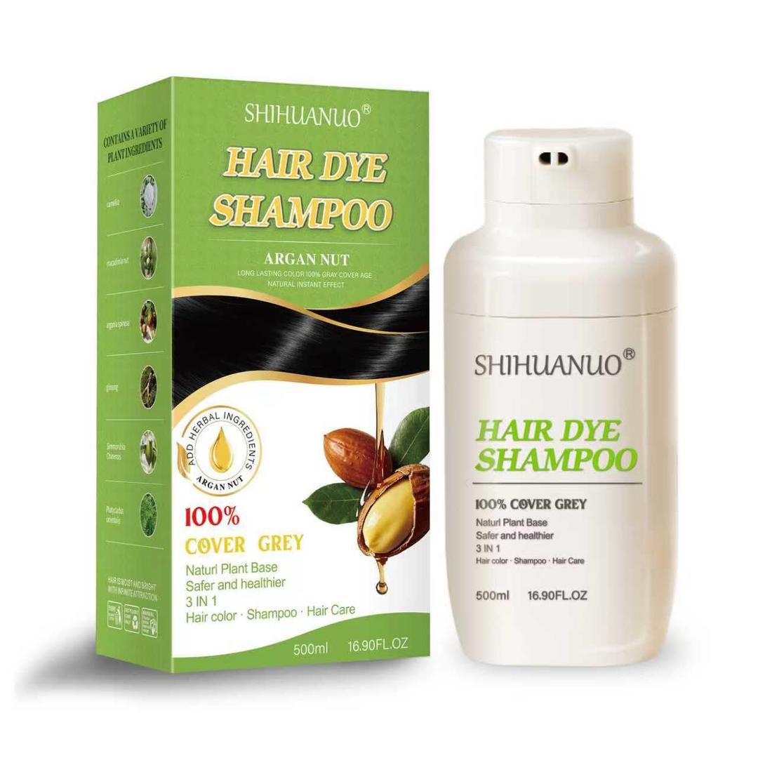SHIHUANUO Hair Dye Shampoo 3 in 1 for Gray Hair Coverage,Argan nut Natural dye Shampoo,Hair color shampoo for Women & Men/Ammonia-Free 500ml(Black)