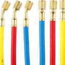3 Pieces AC Manifold Gauge Hose Kit for R410a R22 R134a R404a, 1/4" Thread Automotive Air Condition Refrigerant R410a A/C Charging Hose with 5ft Hoses