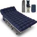 YELLOW JACKET Folding Camping Cot with Mattress, Upgraded 32" Wide Cot for Camping, Folding Sleeping Cot with Carry Bag, Camping Cots for Adults Idea for Home, Office & Travel (Blue)