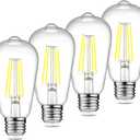 Ascher Vintage LED Edison Bulbs, 6W, Equivalent 60W, Non-Dimmable, Daylight 5000K, 700Lumens, ST58 Antique LED Filament Bulbs with 80+ CRI, E26 Medium Base, Clear Glass, Pack of 4
