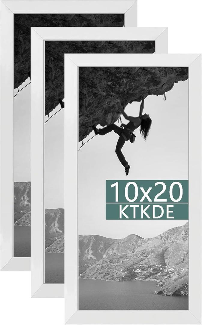 KTKDE 10x20 Picture Frame Wooden White 3 Pack,Poster Frame with Polished Plexiglass, Studio Gallery Wall Hanging Posters & Best gift