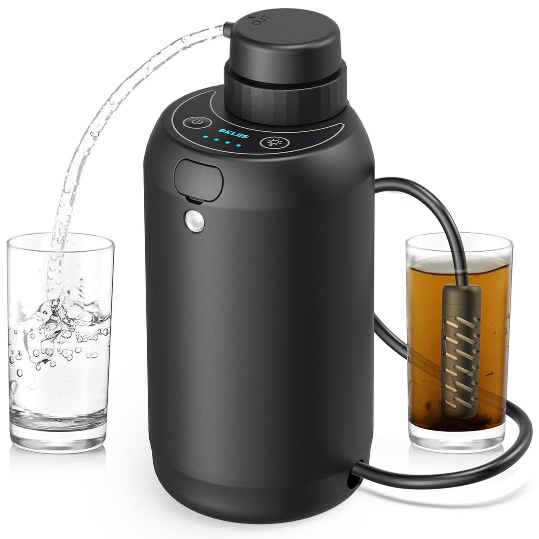 Electric Portable Water Filter - 0.01 Micron 5-Stage Water Purifier Survival with Emergency Lighting Water Purification System for Camping Backpacking Hiking Travel - BK-2000 (Black)