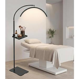 Half Moon LED Floor Light with Tool Tray for Lash Techs, Eyelash Extensions, Estheticians, Skincare, Nail Art, Tattoo Artists, Home & Office - Professional Shadow-Free Lamp | Dimmable (Black)
