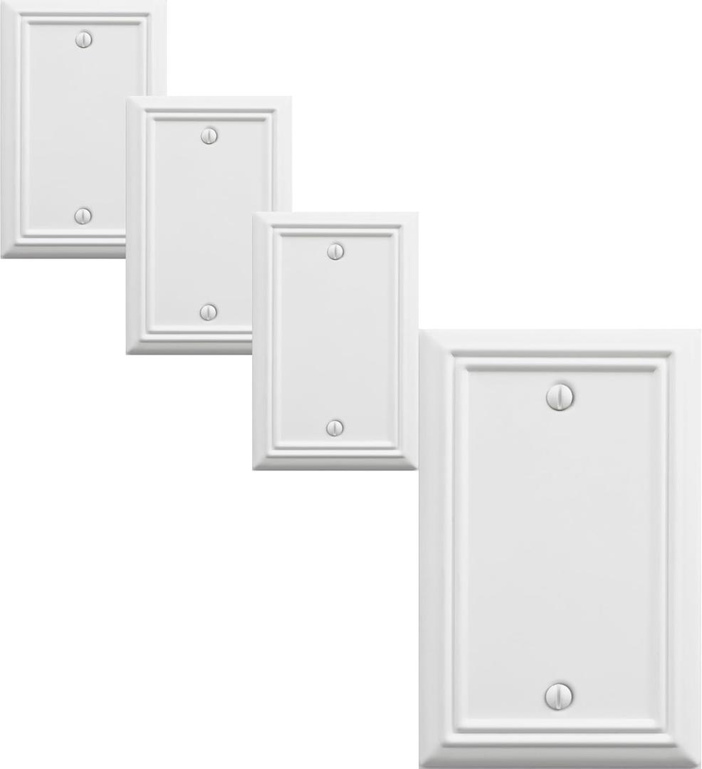 OKAWYC Single Blank Light Switch Cover Adler Metal Wall Plate, 4-Pack White 1 Gang, Light Switch Cover Outlet Cover Decorative Wallplate, Durable