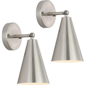MWZ Brushed Nickel Wall Sconce Set of Two, Modern Sconces Wall Lighting Fixtures with Silver Metal Shade, Indoor Wall Mount Swing Arm Lamp for Bedroom,Bedside,Bar,Kitchen,Hallway