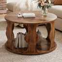 HSH Round Coffee Table with Storage, Wood Coffee Table, Rustic Brown
Farmhouse Small Wooden Tables with Open Storage Shelf, 2 Tier Circle Tables for Living Room, Home Office