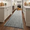 Runner Rug 7 ft, Non-Slip Washable Rug, Grey Textured Carpet for Kitchen Hallway Laundry Entryway, Rubber Backing, Indoor, Rolled in Box (26" x 7'), Custom Size Floor Runner