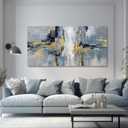 Abstract Wall Art Modern Wall Decor Wall Decorations Blue-Grey and Gold Framed Abstract Wall Art for Bedroom Living Room Decoration Home Kitchen Office 24" X 48"