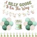 Jollyboom Silly Goose Baby Shower Decorations, Sage Green A Silly Goose Is On the Way Banner Garland Cake Cupcake Toppers Balloons for Farm Animal Welcome Baby Shower Party Decorations