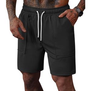 Men's Sweat Shorts Elastic Waist Drawstring 6'' Inseam Casual Gym Athletic Shorts with Pockets (S-3XL) (Black, XL)