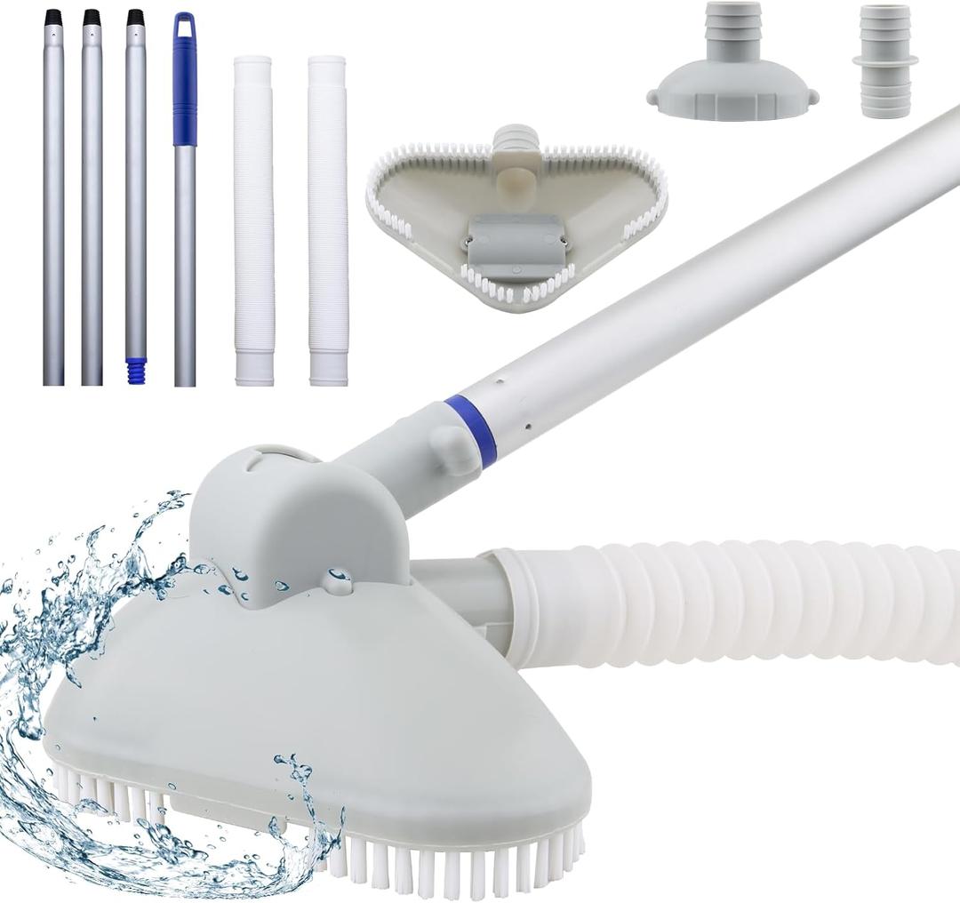 Portable Pool Vacuum Cleaner Kit with Hose, Vacuum Head & 61.5" Telescopic Pole, Handheld Pool Vacuum for Above-Ground, Inground & Inflatable Pools