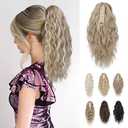 REECHO 14" Ponytail Extension, Claw Clip Ponytail Extension Fake Pony Tails Soft Wavy Multi Layered Clip in Hair Extensions Synthetic Hairpiece for Women HP002 - Light Blonde with Highlights