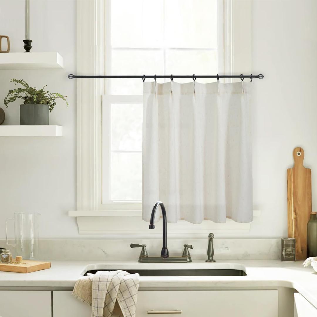 30 Inch Wide Kitchen Window Cafe Curtains 24 Inches Long Over Sink,Modern Farmhouse Style Boho Pinch Pleat Linen Sheer Tier Short Curtains for Small Window,Cream (Natural)