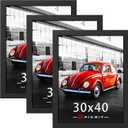 Picrit 30x40 Picture Frame 3 Pack, Black Poster Frame, Display Poster 24 x 36 with Mat or 30 x 40 without Mat for Horizontal or Vertical Wall Mounting