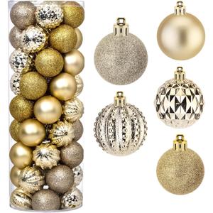 Amooca 45pc 2.36'' Christmas Ball Ornaments Xmas Tree Hanging Decoration for Festival Party Home Holiday Wedding Decors Shatterproof Plastic Balls Champagne Gold & Gold