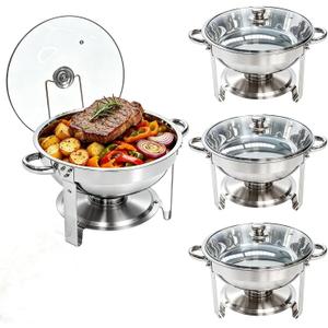 4-Pack 6QT Chafing Dishes for Buffet, 304 Stainless Steel Chafing Dish Buffet Set with Glass Lids & Lid Holders Food Warmers for Parties, Weddings, Birthdays & Catering,Silver