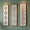 X DELUXE Minimalist Aztec Wood Wall Decor Set of 3 Geometric Scandinavian Boho Hanging Panels for Living Room Bedroom Hallway Office Modern Tribal MDF Wall Art Vertical Decorative Interior Accent, 19.69"L x 4.92"W