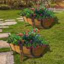 15.43In 2 Pack Rustic Barrel Planters, Decorative Outdoor Garden Backyard Planter with Legs, Metal Flower Pot Half Barrel Planter Box, Brown