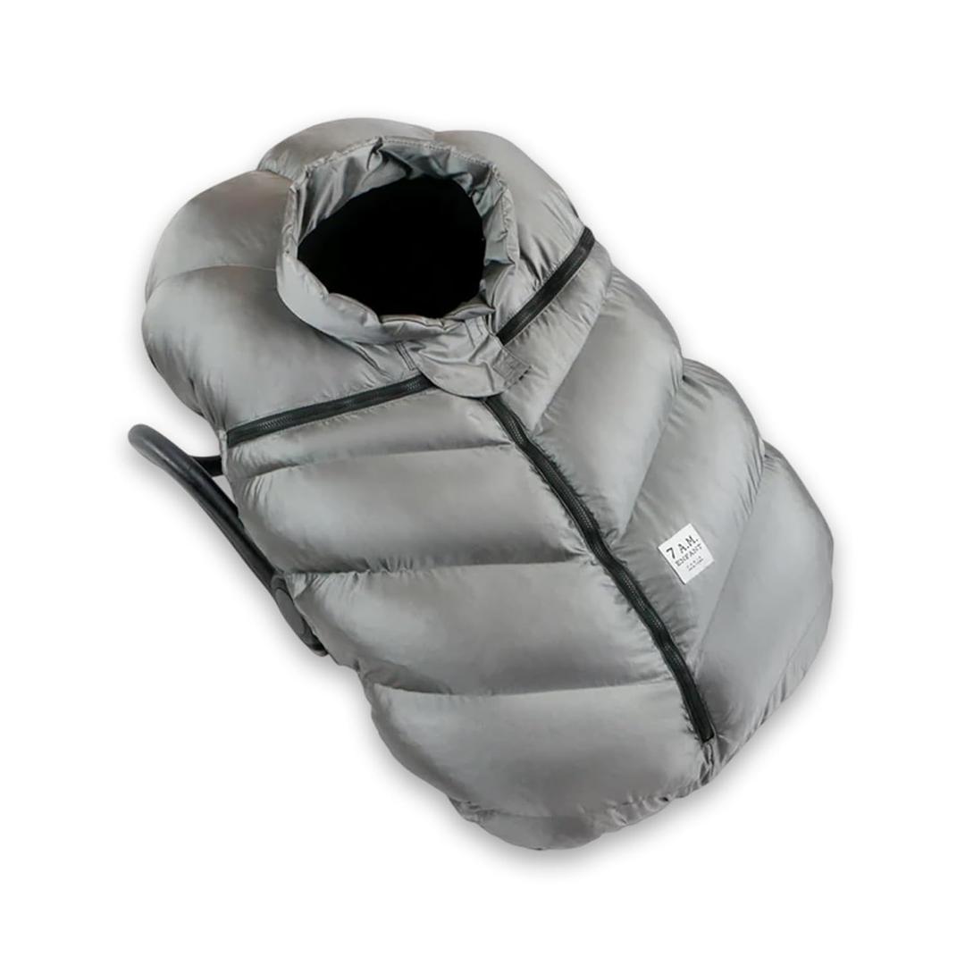 7AM Enfant Car Seat Covers - Cocoon Baby Cover for Boys & Girls, Rain & Snow Repellent, Breathable Windproof, Center Zipper, Universal Fit for Infant Car Seat (0-12M) (Metallic Grey)
